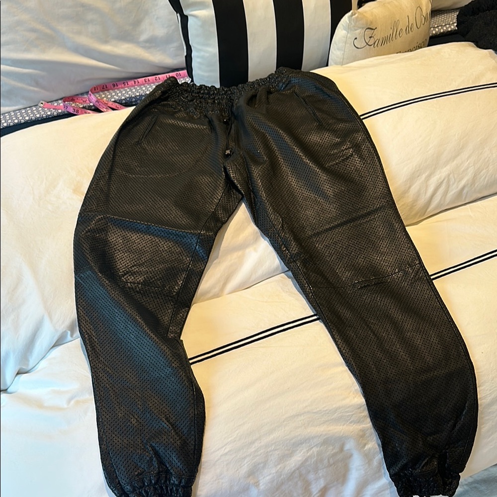 Alexis Black preforated 100% genuine leather Jogger Pants